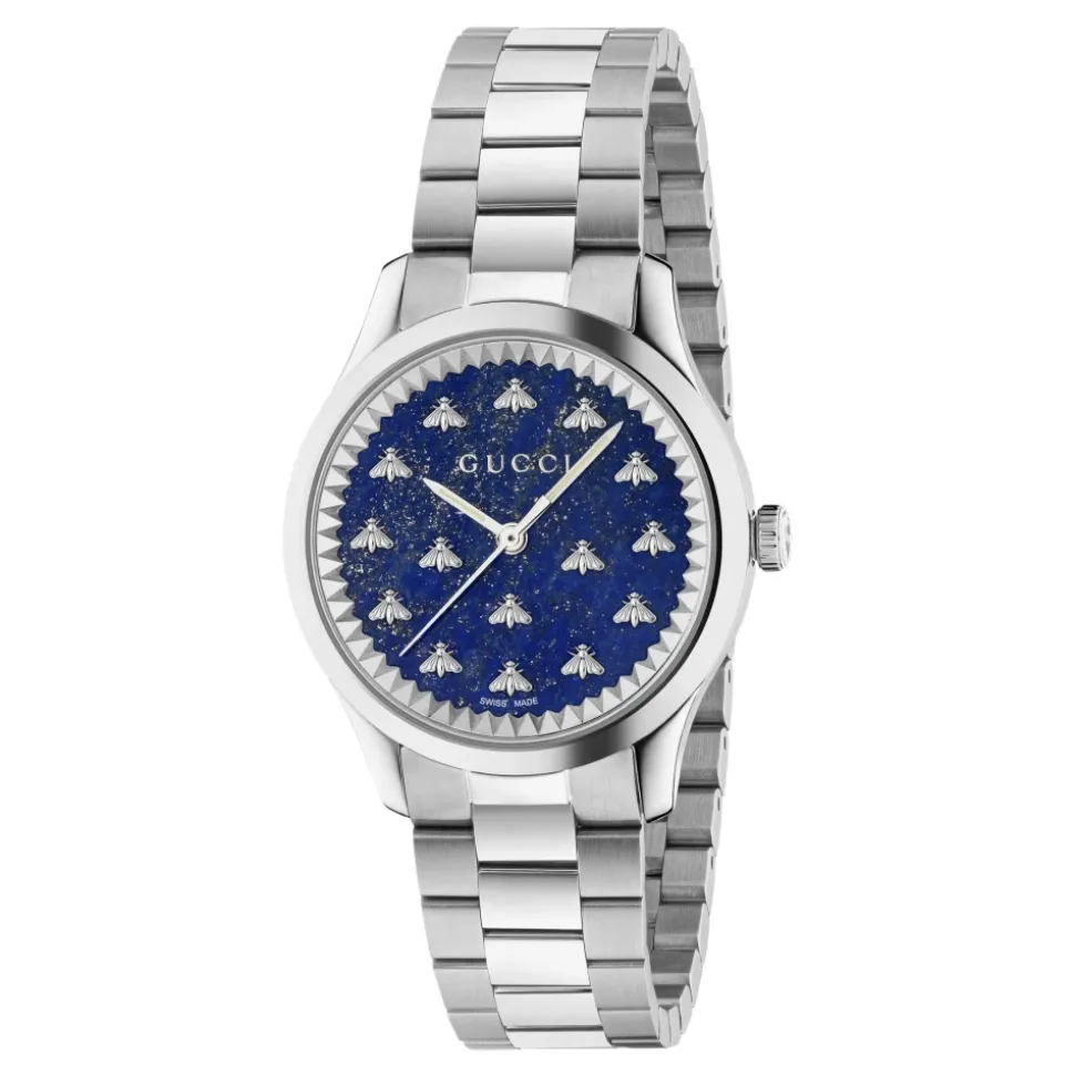 32 mm Edelstahlgehäuse, dunkelblaues Lapislazuli-Zifferblatt mit Bienen, Edelstahlarmband