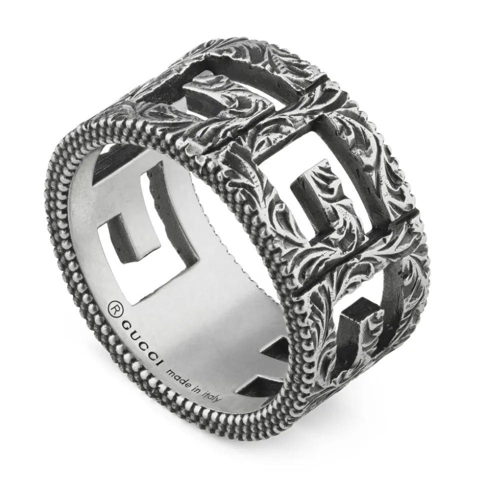 925 Sterlingsilber - G Würfelring in gealtertem Sterlingsilber