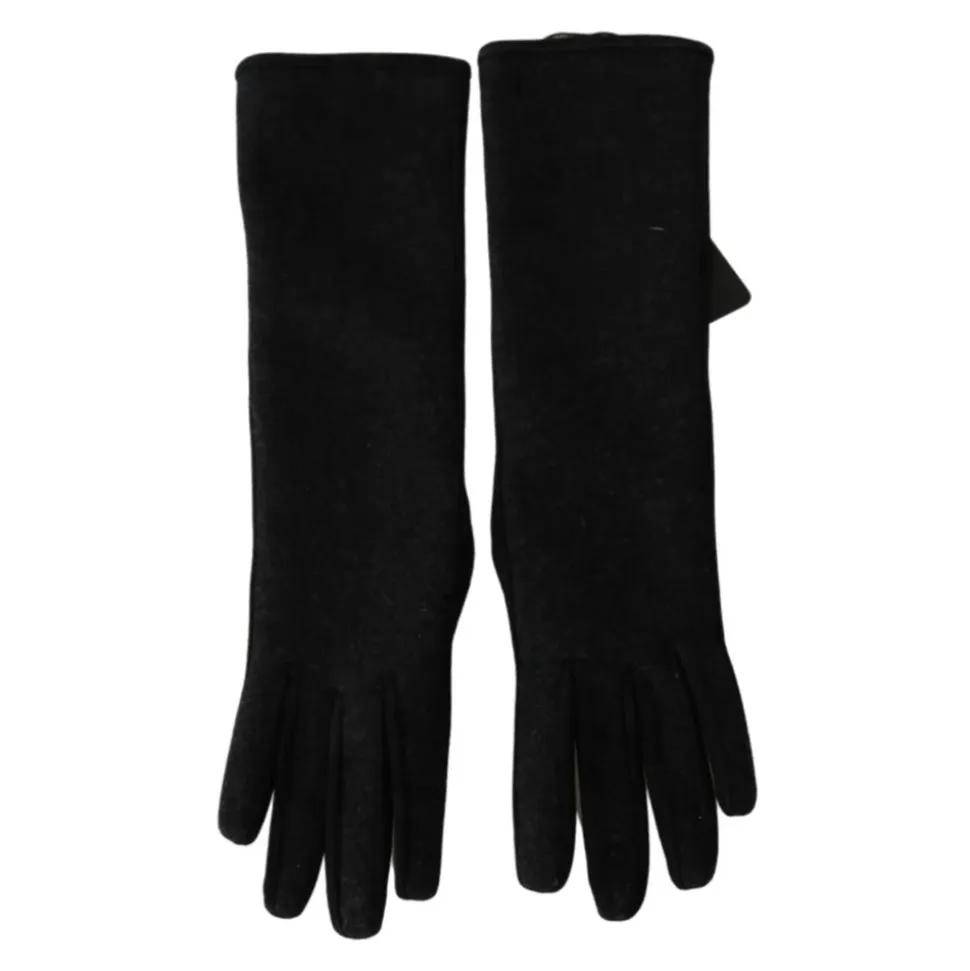 Authentische Handschuhe, Mittelarm Länge, Schwarz/Grau, Hergestellt in Italien