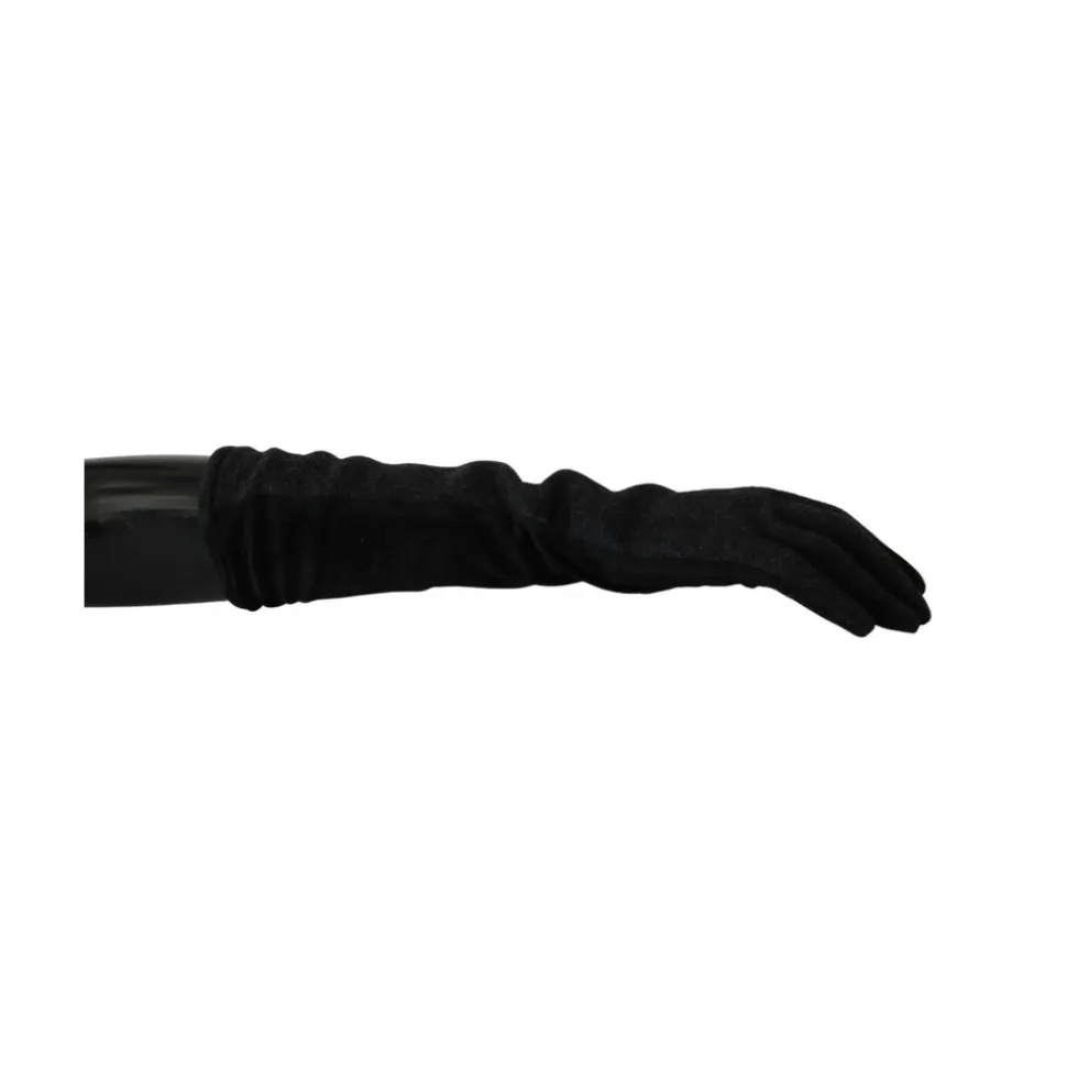 Authentische Handschuhe, Mittelarm Länge, Schwarz/Grau, Hergestellt in Italien