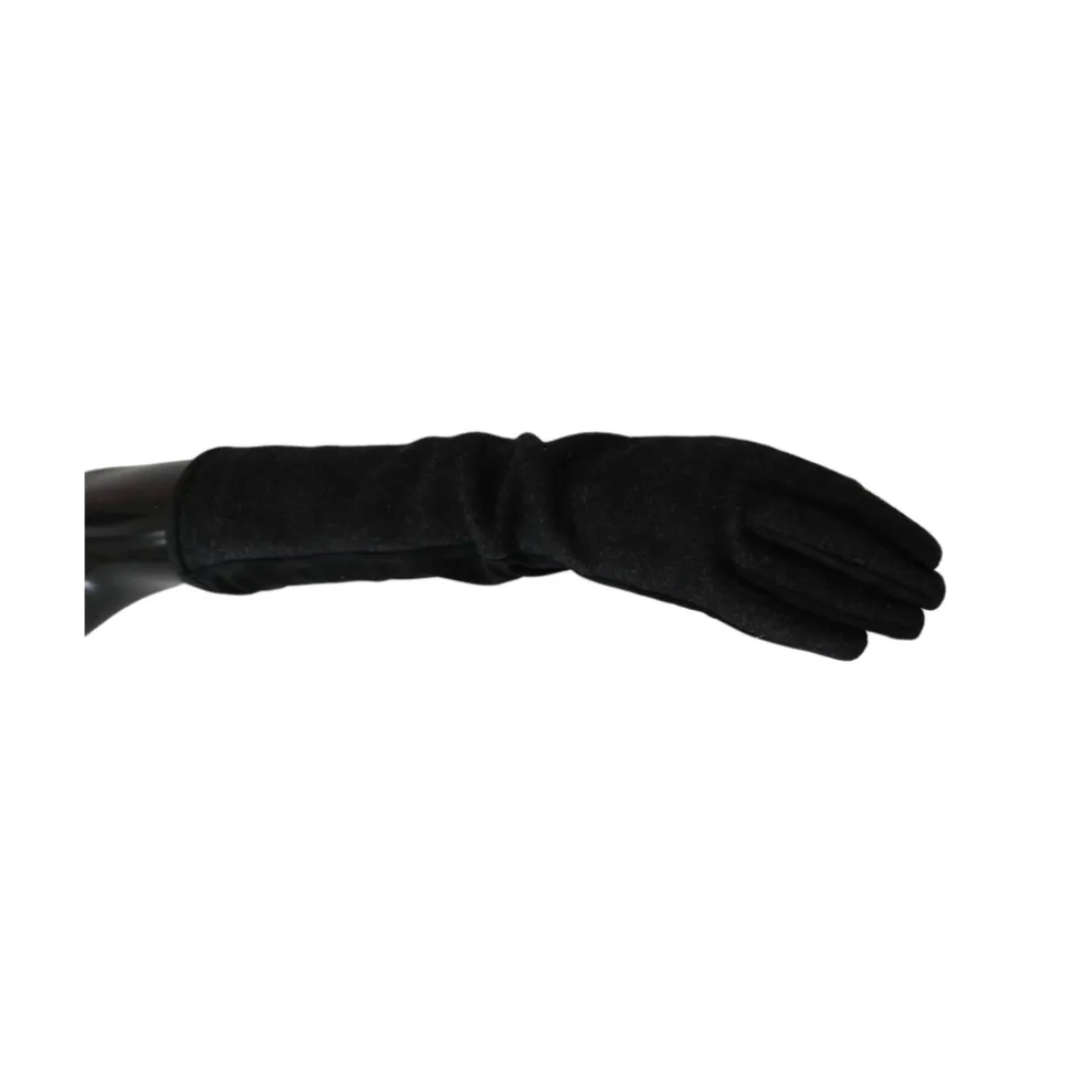 Authentische Handschuhe, Mittelarm Länge, Schwarz/Grau, Hergestellt in Italien