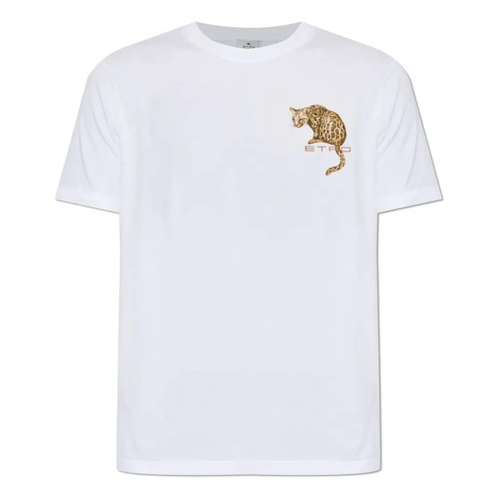 Baumwoll-T-Shirt mit Leopardenmuster und Stickerei