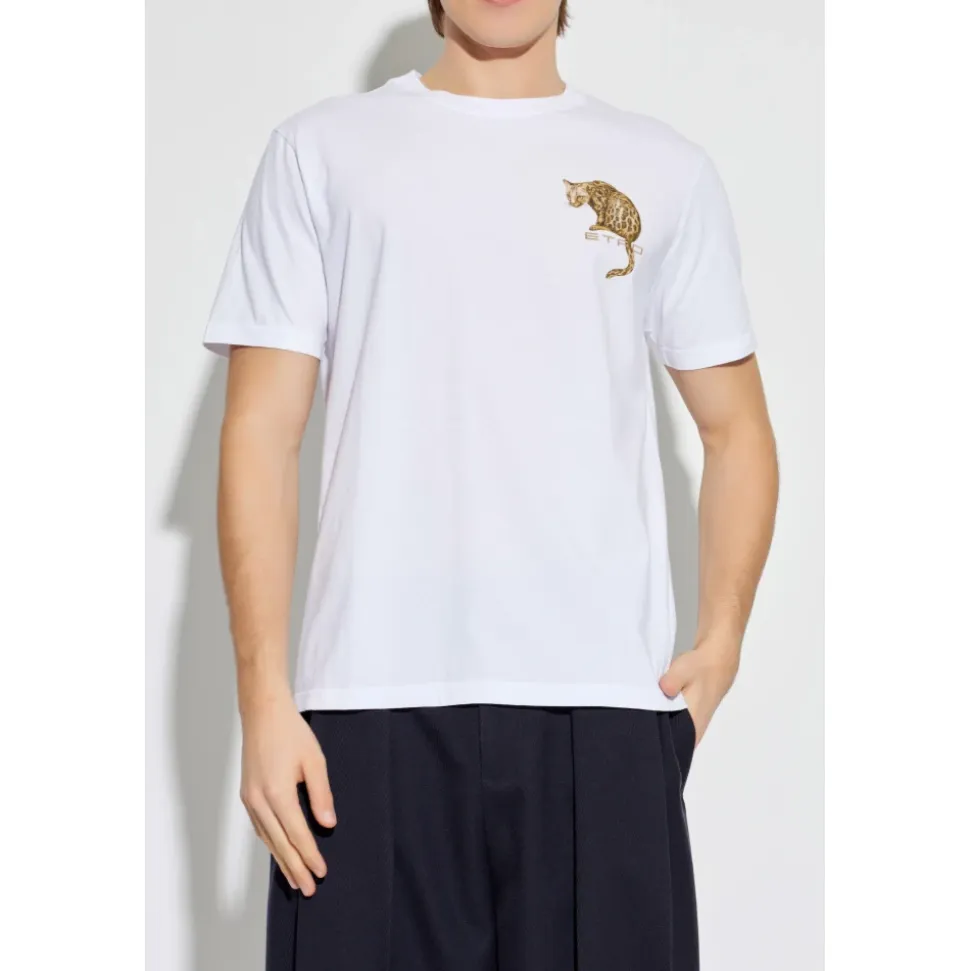 Baumwoll-T-Shirt mit Leopardenmuster und Stickerei
