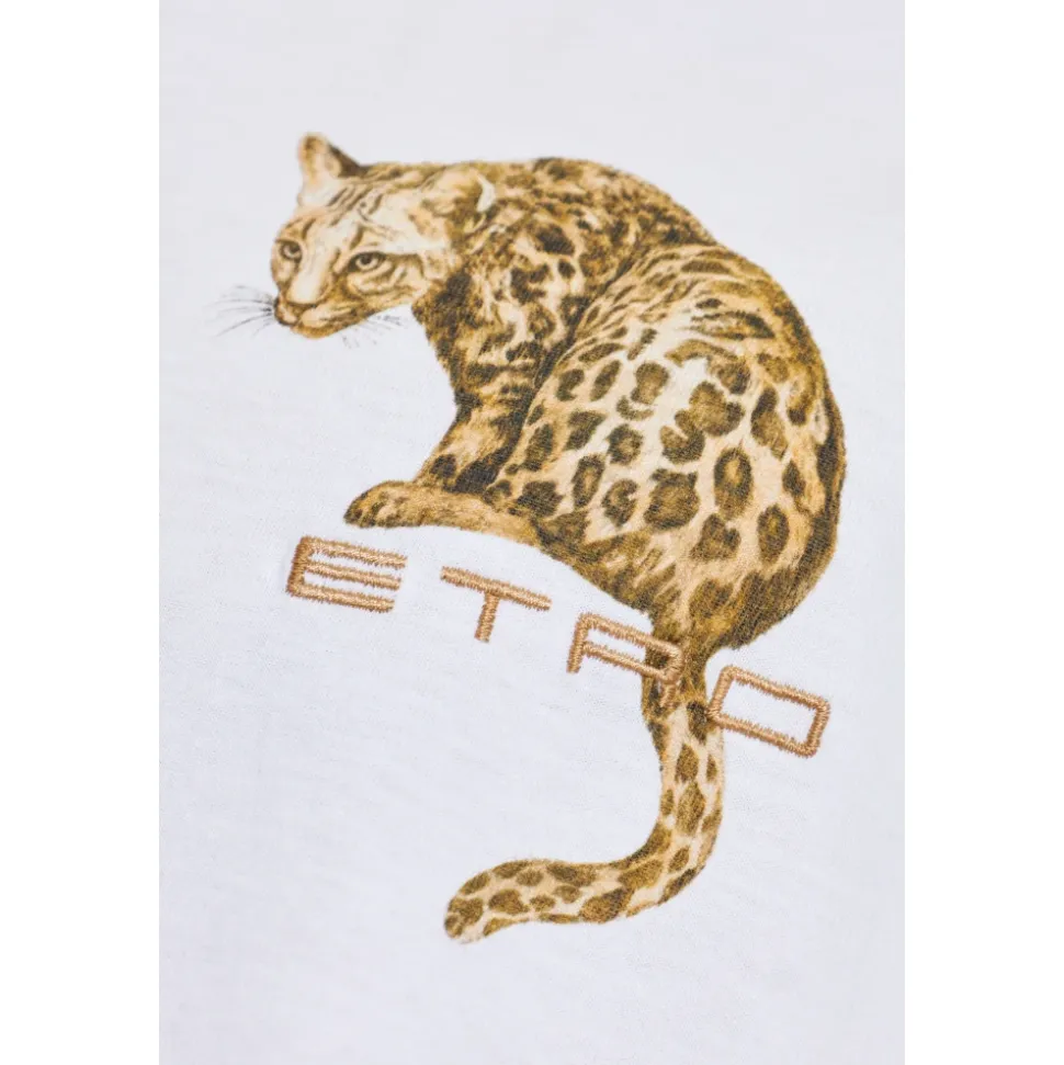 Baumwoll-T-Shirt mit Leopardenmuster und Stickerei