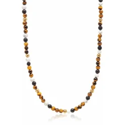 Beaded Necklace with Brown Tiger Eye, Howlite, and Onyx