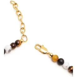 Beaded Necklace with Brown Tiger Eye, Howlite, and Onyx