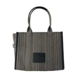 Beige Baumwoll-Tote-Tasche mit Lederfutter