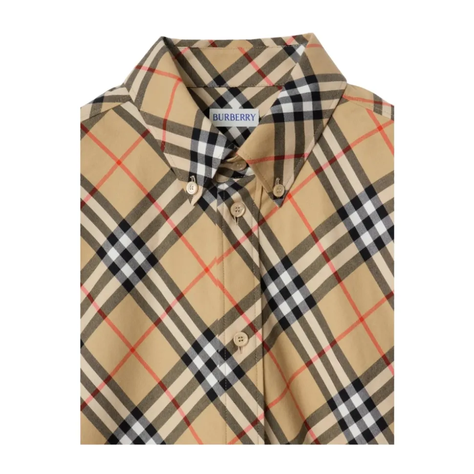 Beige Baumwoll-Twill-Knopfhemd