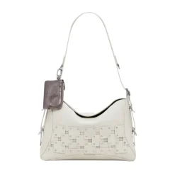 Beige Damen Handtasche mit Abnehmbarem Griff