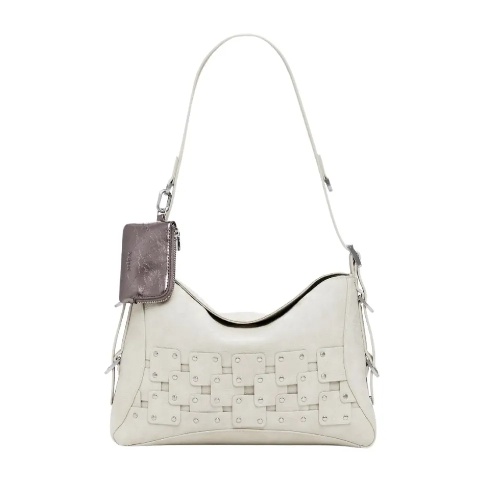 Beige Damen Handtasche mit Abnehmbarem Griff