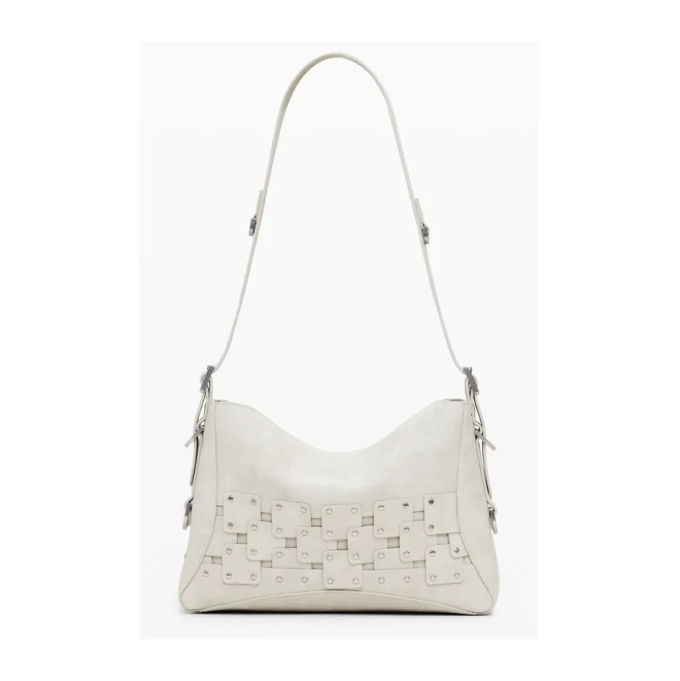 Beige Damen Handtasche mit Abnehmbarem Griff
