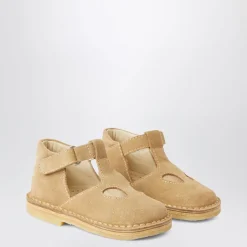 Beige Flache Schuhe mit Schnallenverschluss