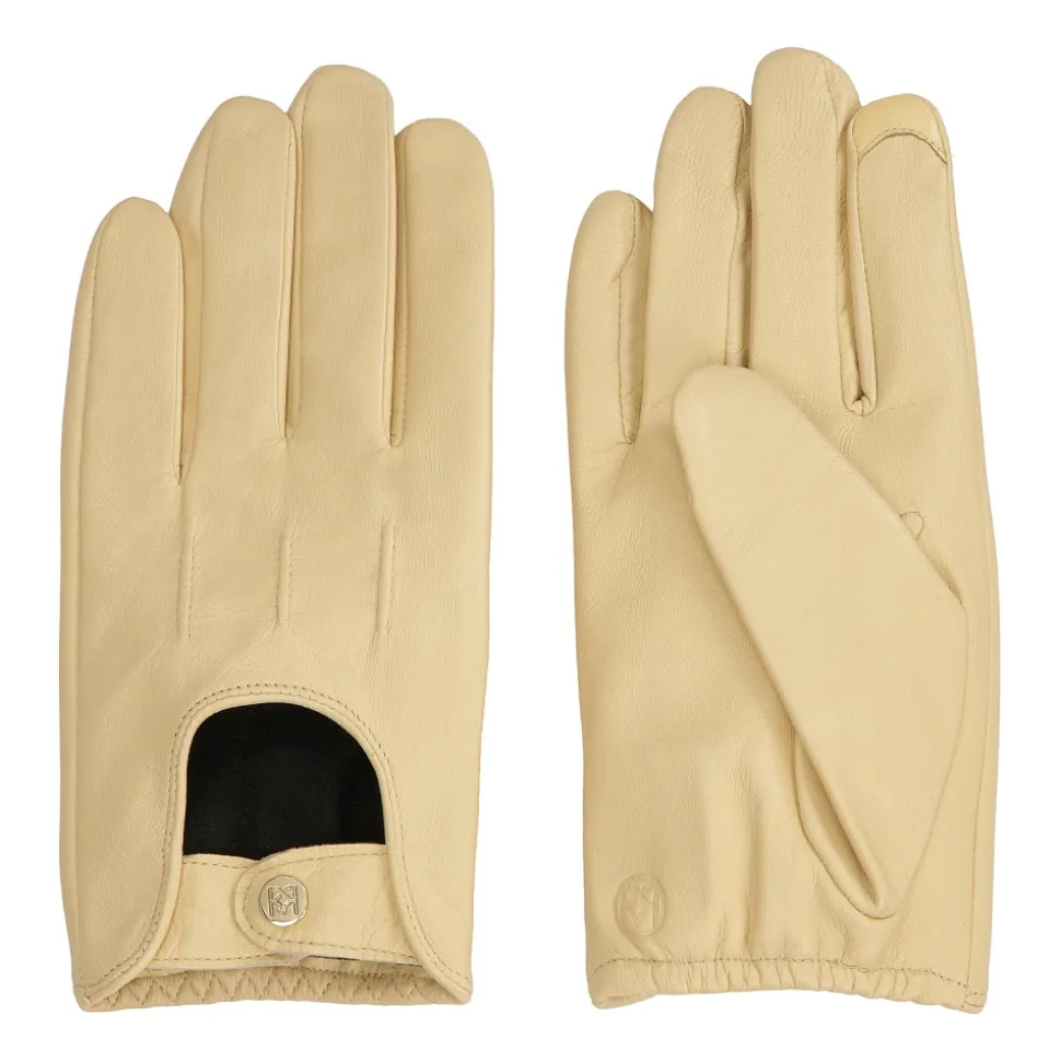 Beige glatte Leder-Autofahrhandschuhe