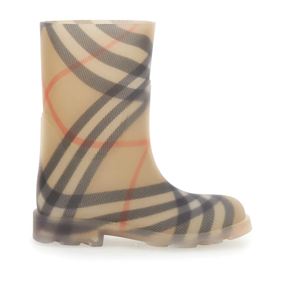 Beige Gummistiefel mit Karomuster