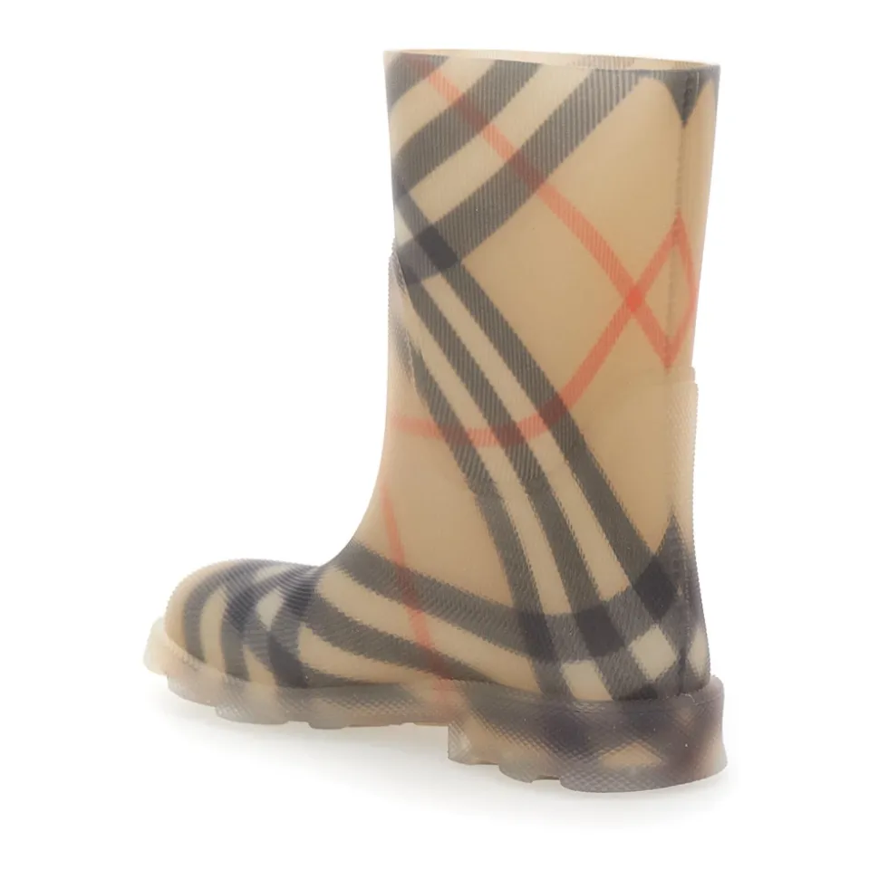 Beige Gummistiefel mit Karomuster