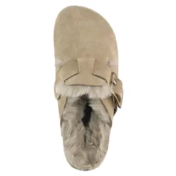 Beige Kinder Sabot Schuhe mit Kunstpelzfutter
