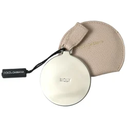 Beige Leder Runder Logo Handspiegelhalter