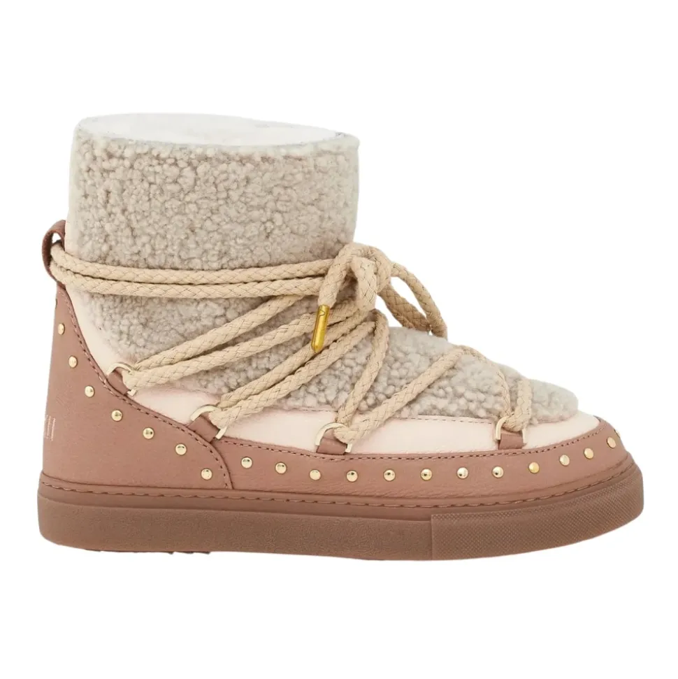 Beige pelzgefütterte Schneestiefel mit Leder