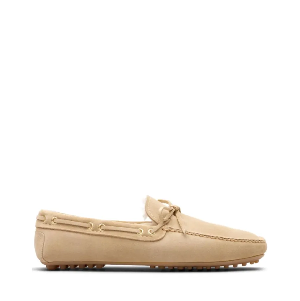 Beige Wildleder Flache Schuhe mit Schleife