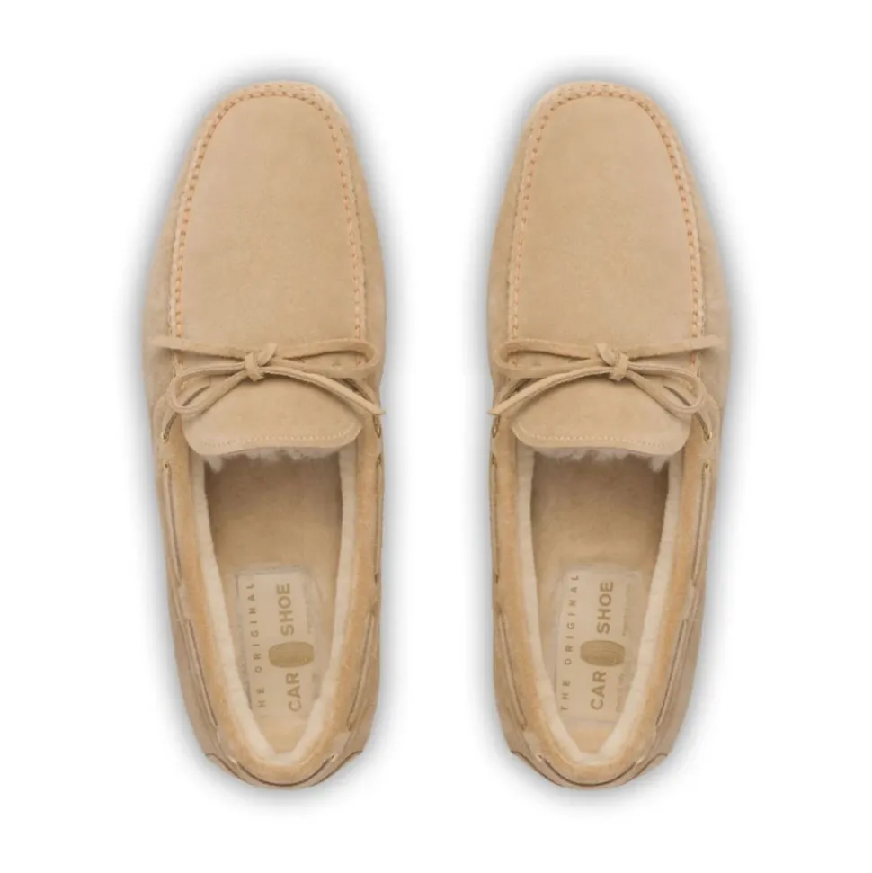 Beige Wildleder Flache Schuhe mit Schleife