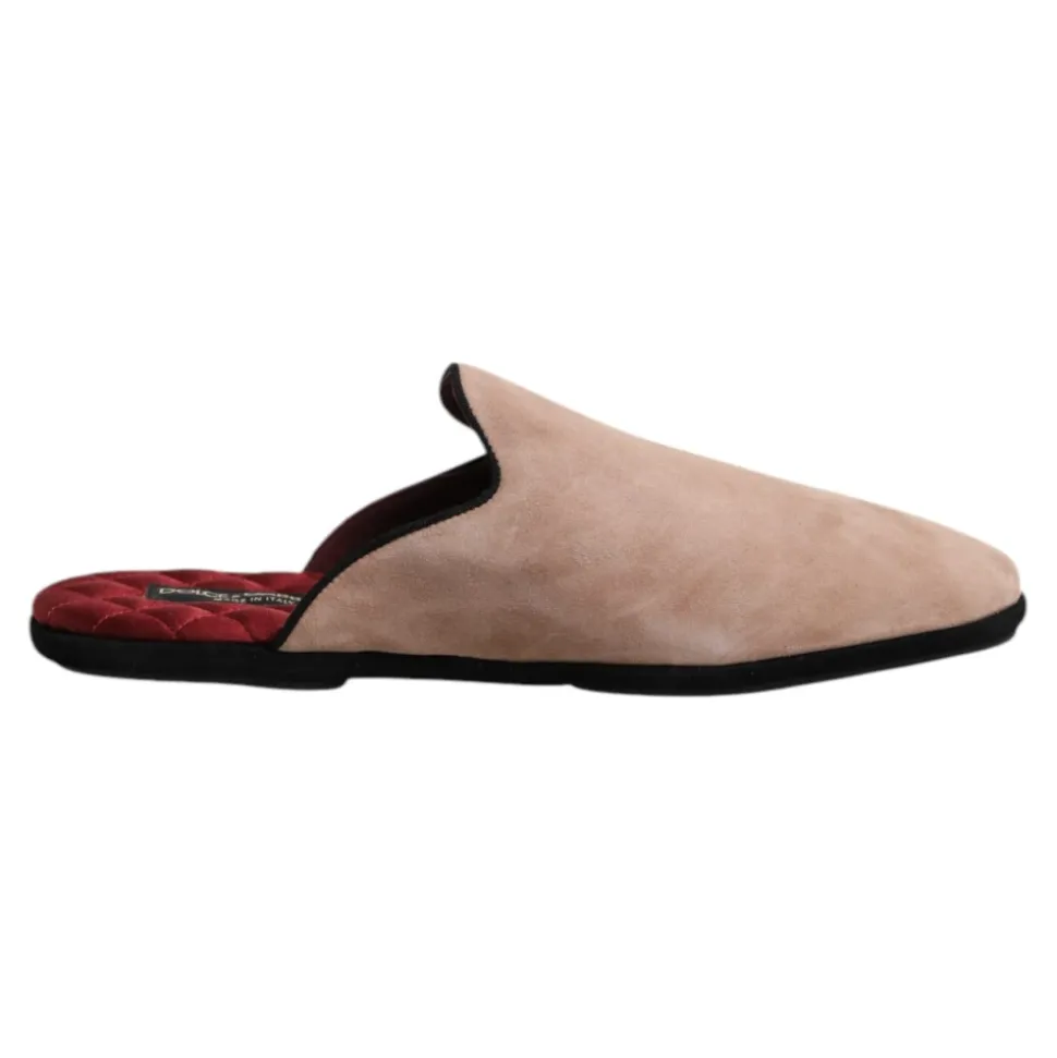 Beige Wildleder Slides Flache Schuhe