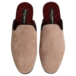 Beige Wildleder Slides Flache Schuhe