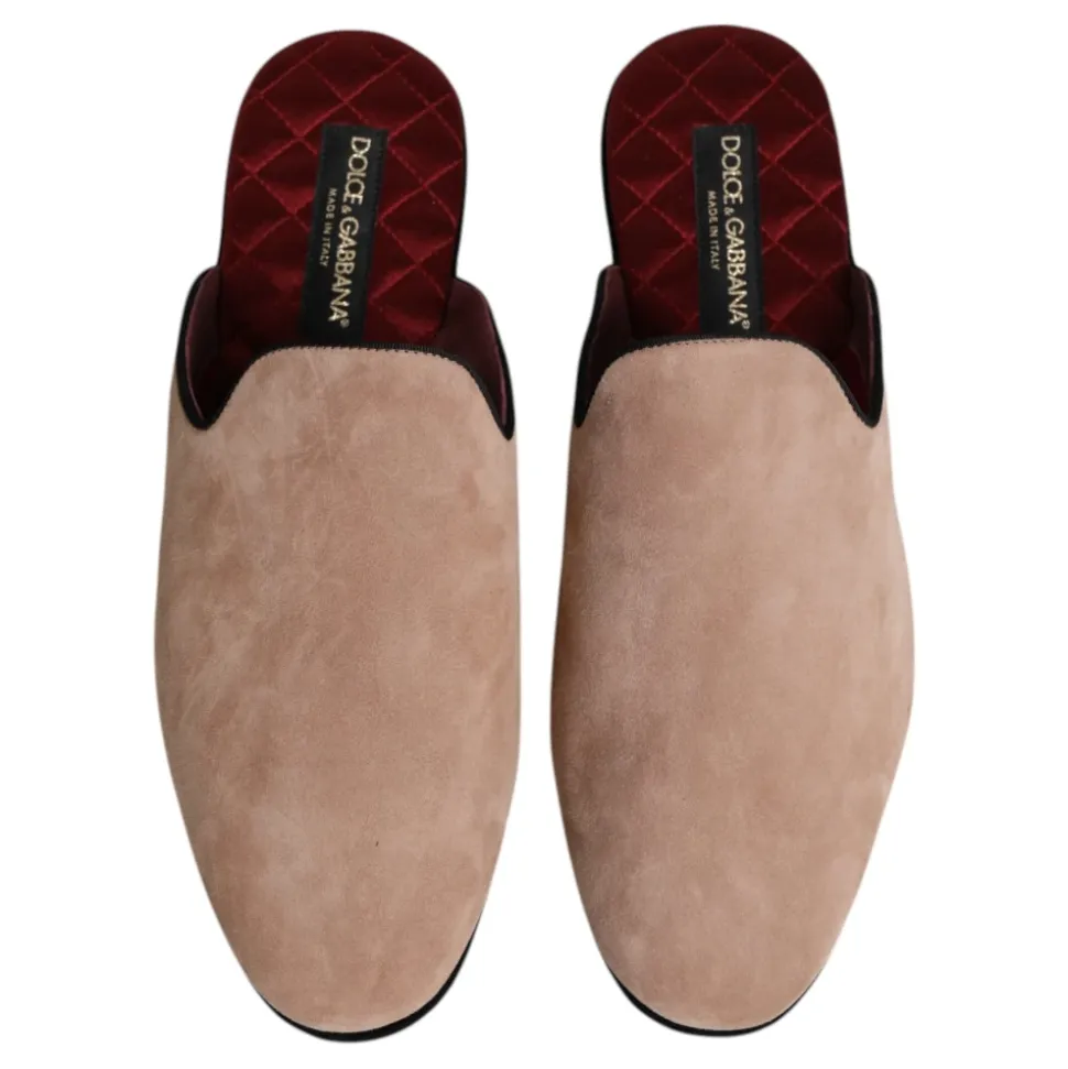 Beige Wildleder Slides Flache Schuhe