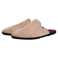 Beige Wildleder Slides Flache Schuhe