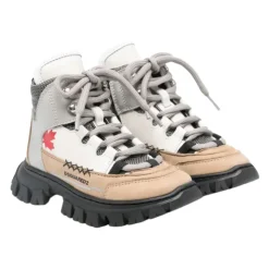 Beige/Graue Kinder Leder Stiefeletten