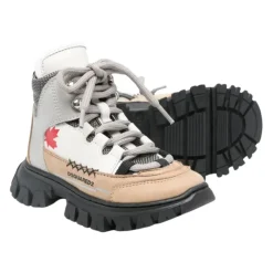 Beige/Graue Kinder Leder Stiefeletten