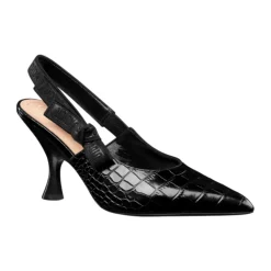 Bestickte Leder Slingback Pumpe