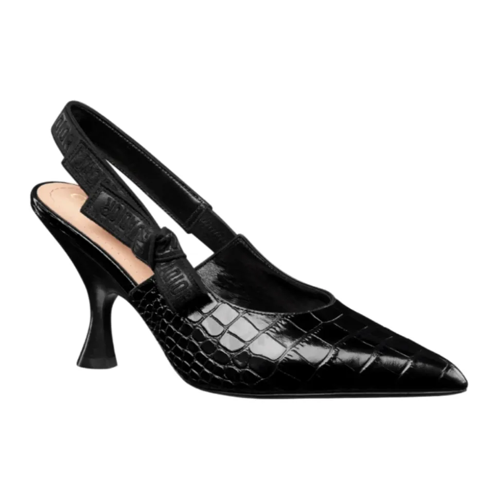 Bestickte Leder Slingback Pumpe