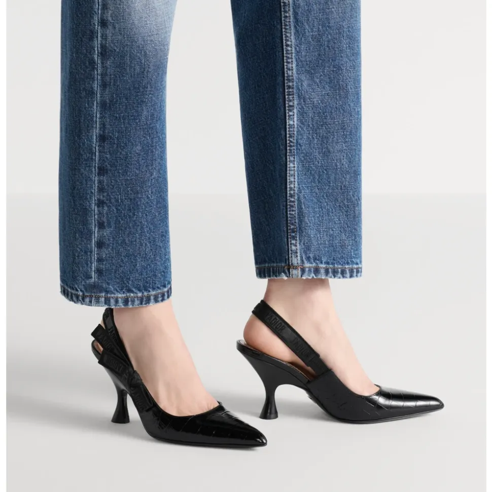 Bestickte Leder Slingback Pumpe