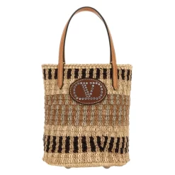 Bestickte Raffia Bucket Bag
