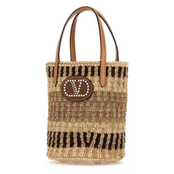 Bestickte Raffia Bucket Bag