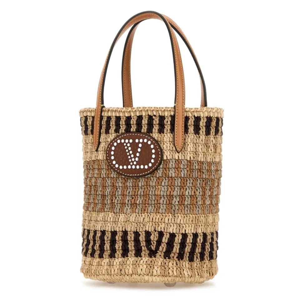 Bestickte Raffia Bucket Bag