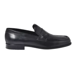 Black leather and tumbled leather loafers