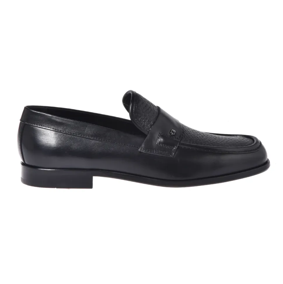 Black leather and tumbled leather loafers