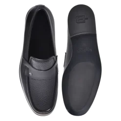 Black leather and tumbled leather loafers