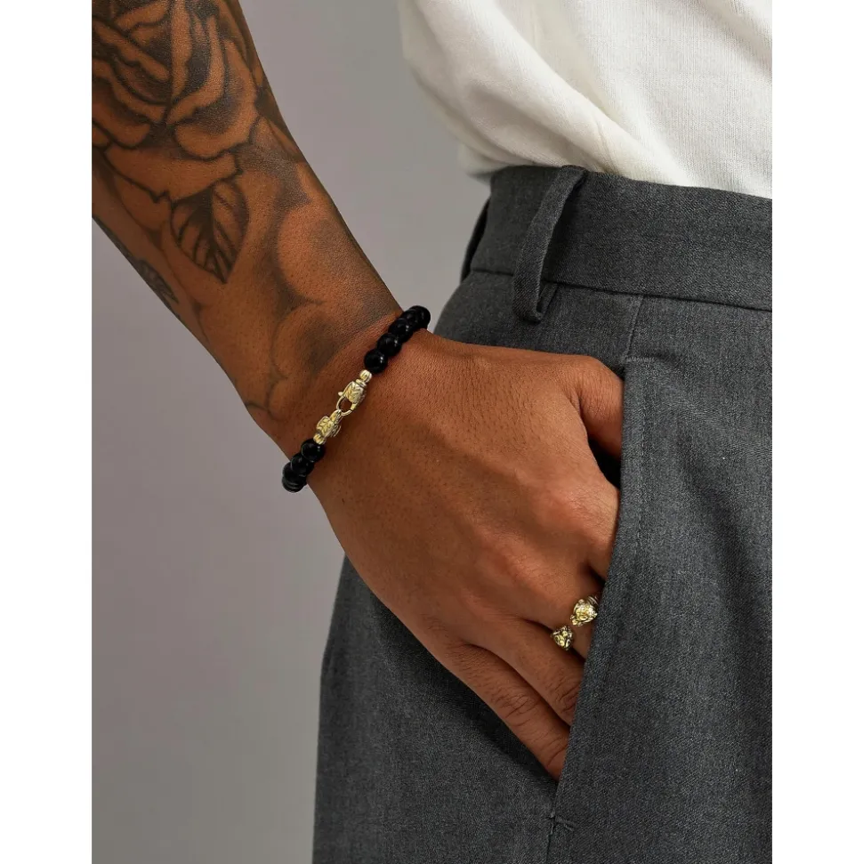 Black Onyx Healing Bracelet with Gold Lock