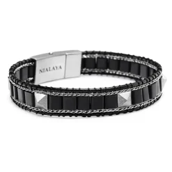 Black Onyx Stud Bracelet with Silver