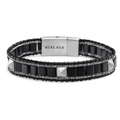 Black Onyx Stud Bracelet with Silver