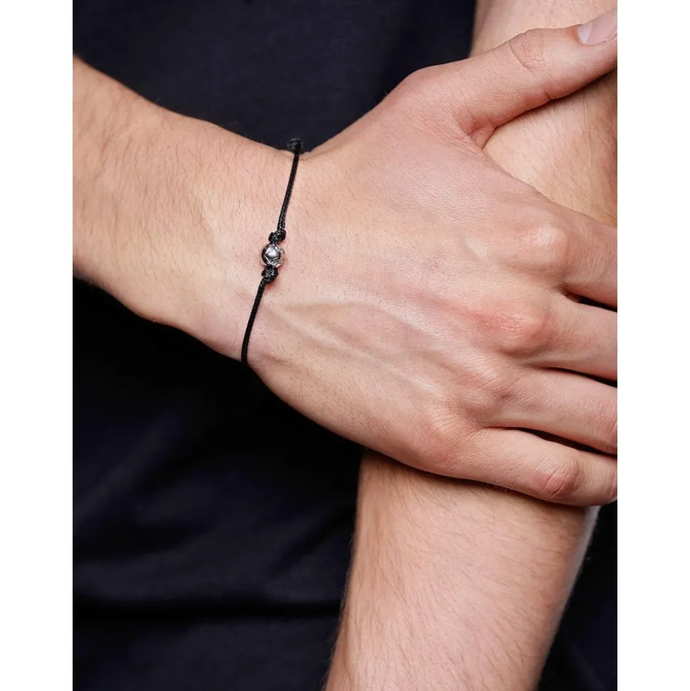 Black String Bracelet with Silver
