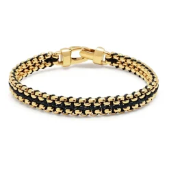 Black Woven Box Chain Bracelet in Gold