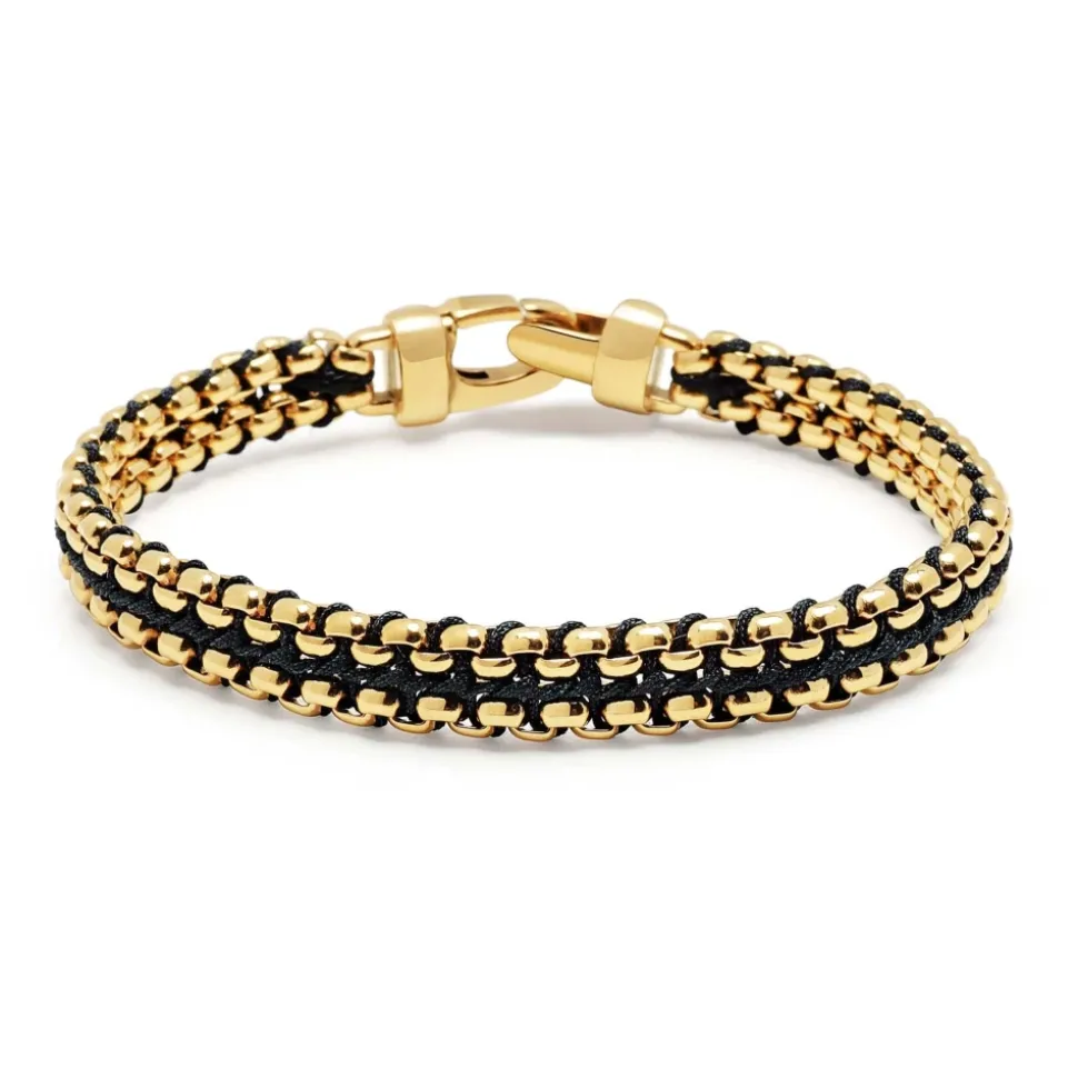 Black Woven Box Chain Bracelet in Gold