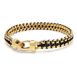 Black Woven Box Chain Bracelet in Gold
