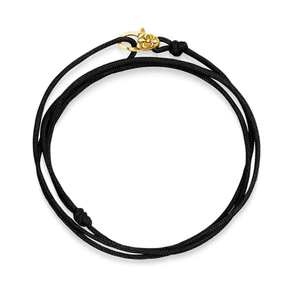 Black Wrap-Around String Bracelet with Sterling Silver Gold Plated Lock