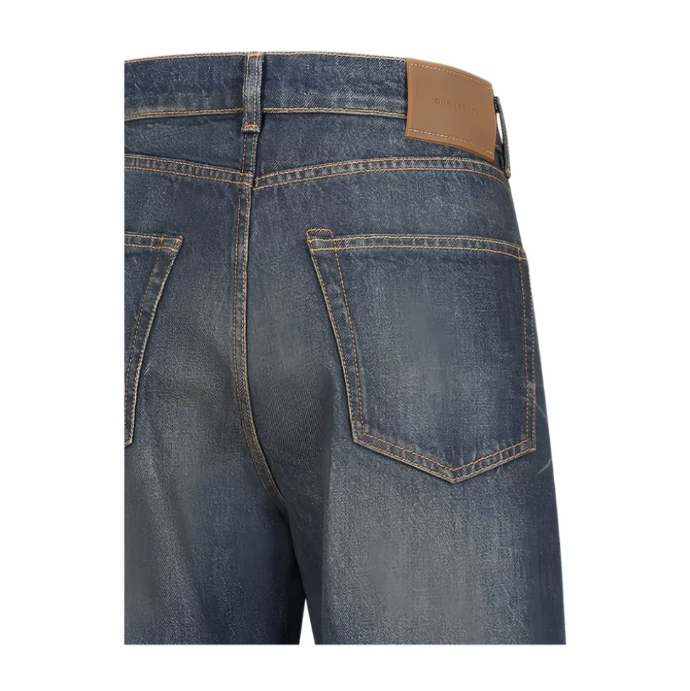 Blaue Baumwoll-Faded-Wash-Jeans mit Knopfleiste