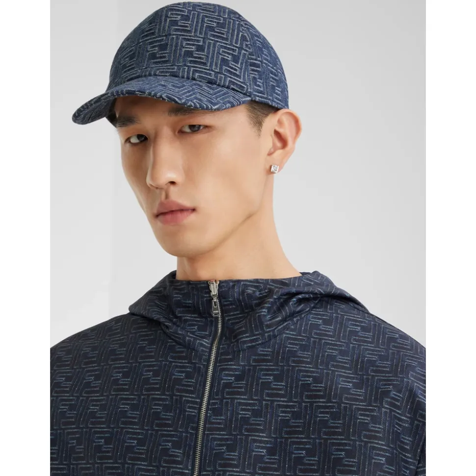 Blaue Denim Baseballkappe Hergestellt in Italien