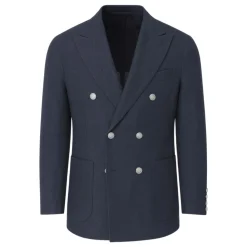 Blaue doppelreihige Leinen-Baumwolljacke